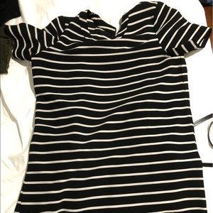 Mango silky black white stripe t shirt style dress